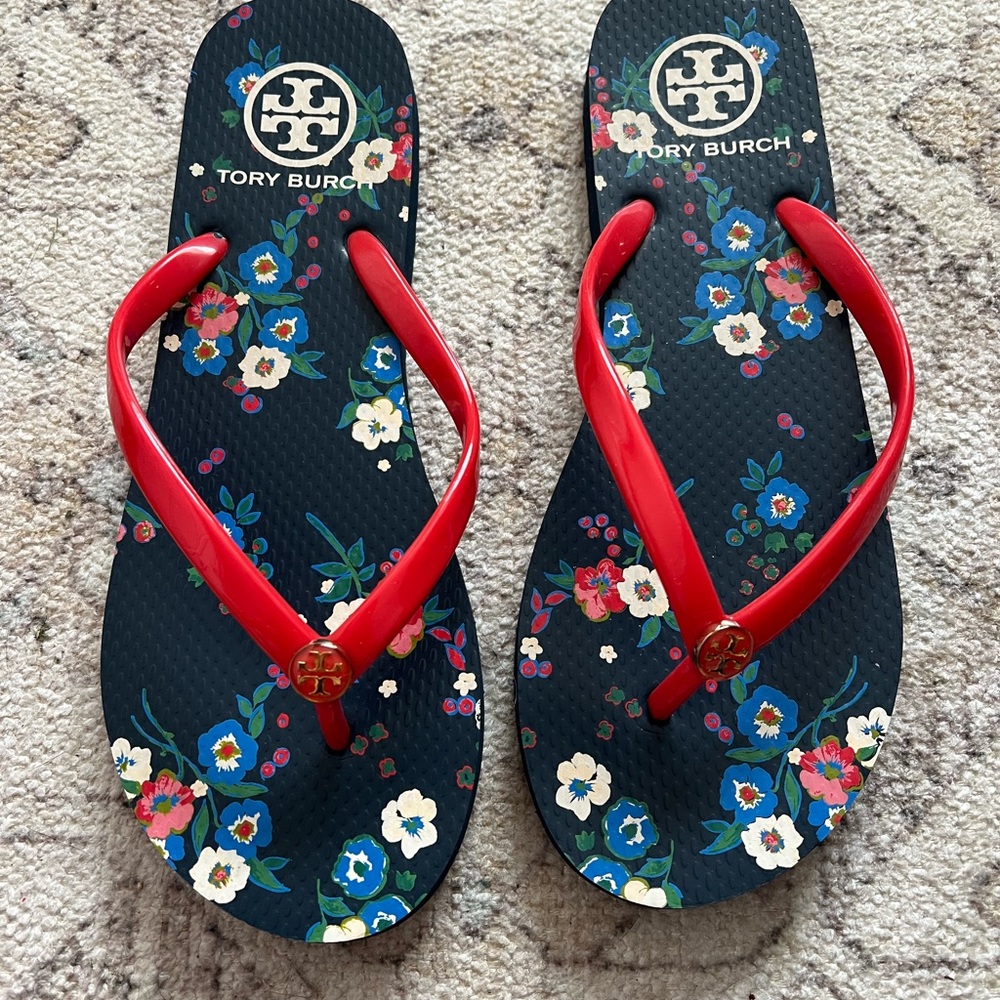 Tory Burch Red Strap Floral Sandals